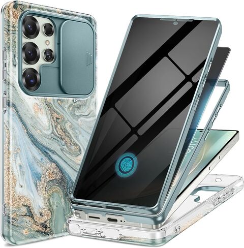 GVIEWIN for Samsung Galaxy S26 Ultra Case, [Slide Camera Cover & Built-in HD Screen Protector] [2 Front Frames] Shockproof Military Grade Protective Marble Phone Case S26 Ultra 6.9" (Quicksand/Purple) in Kuwait