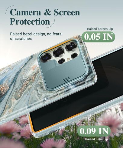 GVIEWIN for Samsung Galaxy S26 Ultra Case, [Slide Camera Cover & Built-in HD Screen Protector] [2 Front Frames] Shockproof Military Grade Protective Marble Phone Case S26 Ultra 6.9" (Quicksand/Purple) in Kuwait