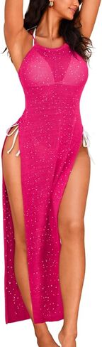 Crochet Cover Up Dress, Sexy Sheer High Slit Backless, Beach Pool Party, Knit Bikini Coverups for Women Maxi in Saudi Arabia