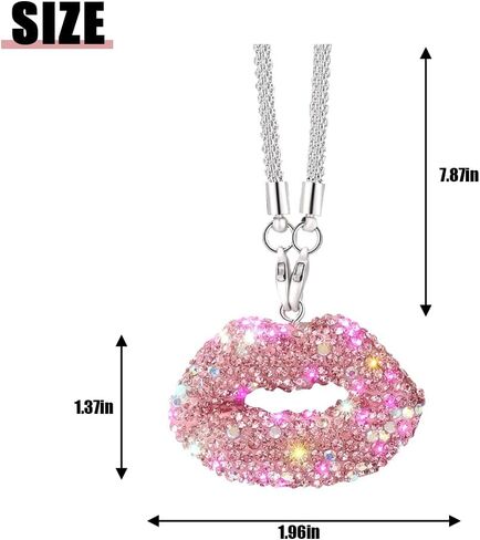 Bling Lip Diamond Car Hanging ، Crystal Rinestones Auto View View View Mirror Charms ، محظوظات محظوظات إكسسوارات زخرفة القلادة الداخلية ، Universal لشاحنة سيدان سيارات الدفع الرباعي (Rose Red) in Saudi Arabia