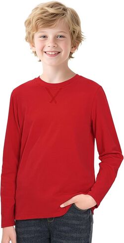 Boys Long Sleeve Shirts Cotton Crewneck T-Shirts for Boy Kids Basic Tee Sweatshirt 7-14 Years in Saudi Arabia