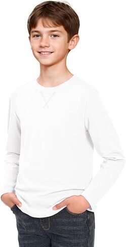 Boys Long Sleeve Shirts Cotton Crewneck T-Shirts for Boy Kids Basic Tee Sweatshirt 7-14 Years in Saudi Arabia