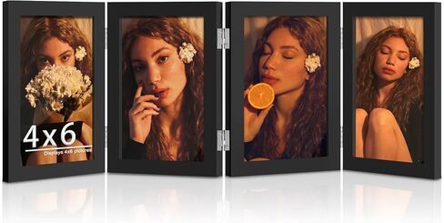 4 Folding 4x6 Picture Frame Horizontal Engineered Wood Accordion Photo Frame with Plexiglass Tabletop Bookshelf Display Black in Kuwait