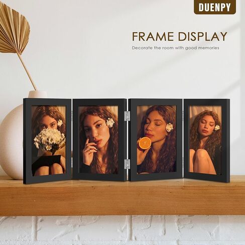 4 Folding 4x6 Picture Frame Horizontal Engineered Wood Accordion Photo Frame with Plexiglass Tabletop Bookshelf Display Black in Kuwait
