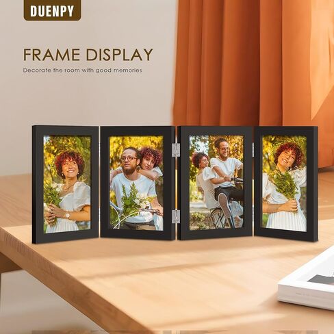 4 Folding 4x6 Picture Frame Horizontal Engineered Wood Accordion Photo Frame with Plexiglass Tabletop Bookshelf Display Black in Kuwait