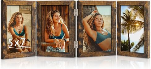 4 Folding 4x6 Picture Frame Horizontal Engineered Wood Accordion Photo Frame with Plexiglass Tabletop Bookshelf Display Black in Kuwait