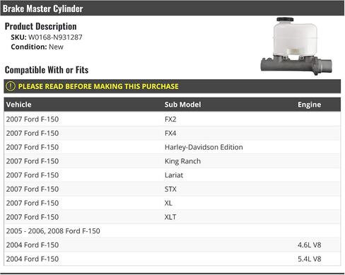 Brake Master Cylinder-متوافق مع 2004-2008 Ford F-150 in Saudi Arabia
