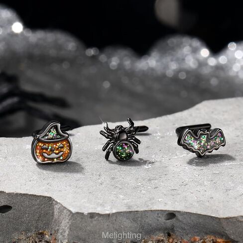 MeIighting 3PCS 20G Black Nose Studs L-shaped, 7mm Halloween Nostril Piercing Jewelry, 316L Stainless Steel Bat Spider Pumpkin Nose Rings for Women in Saudi Arabia