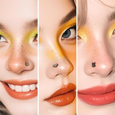 MeIighting 3PCS 20G Black Nose Studs L-shaped, 7mm Halloween Nostril Piercing Jewelry, 316L Stainless Steel Bat Spider Pumpkin Nose Rings for Women in Saudi Arabia