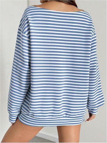 MakeMeChic Women's Striped Off the Shoulder Sweatshirt Long Sleeve Oversized Pullover Top in Saudi Arabia