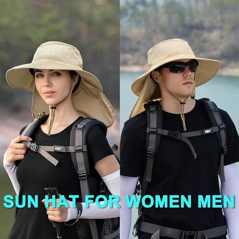 ZOORON Sun Hats for Men Women Fishing Hat with Neck Flap,UPF 50+ Sun Hat Waterproof Wide Brim Bucket Hats for Safari Hiking in Kuwait