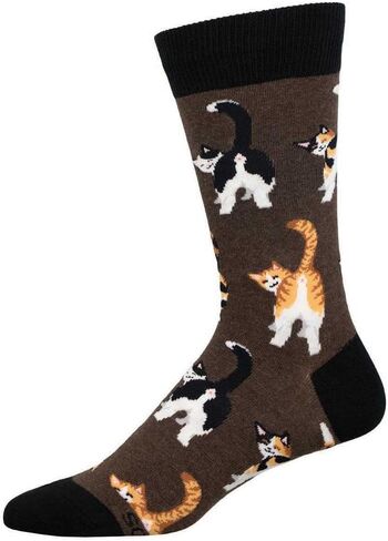 Socksmith Men's Cat Butt Crew Socks, Brown Heather in Saudi Arabia