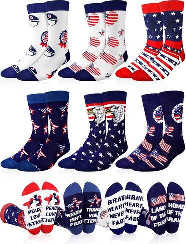 6 Pairs American Flag Socks for Men 4th of July Novelty Patriotic Stars Red White and Blue Stripes Socks for Independence Day Holidays Gifts in Saudi Arabia
