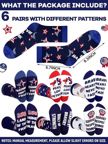 6 Pairs American Flag Socks for Men 4th of July Novelty Patriotic Stars Red White and Blue Stripes Socks for Independence Day Holidays Gifts in Saudi Arabia