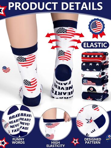 6 Pairs American Flag Socks for Men 4th of July Novelty Patriotic Stars Red White and Blue Stripes Socks for Independence Day Holidays Gifts in Saudi Arabia