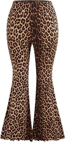 Wdirara Women's Plus Leopard Print Prans Flared Pants مرنة الخس الخس in Saudi Arabia