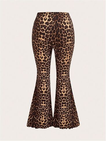 Wdirara Women's Plus Leopard Print Prans Flared Pants مرنة الخس الخس in Saudi Arabia