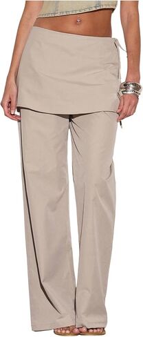 MakeMeChic Women's Wide Leg Pants Low Waist Trousers with Tie Side Skirt in Kuwait