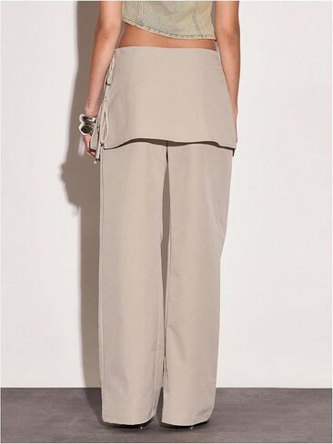 MakeMeChic Women's Wide Leg Pants Low Waist Trousers with Tie Side Skirt in Kuwait