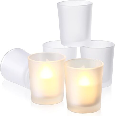 Set of 24 Frosted White Glass Votive Candle Holders Frosted Votive Candle Holders Bulk Wedding Party Birthday Centerpieces Spa Supplies Home Decorations in Saudi Arabia