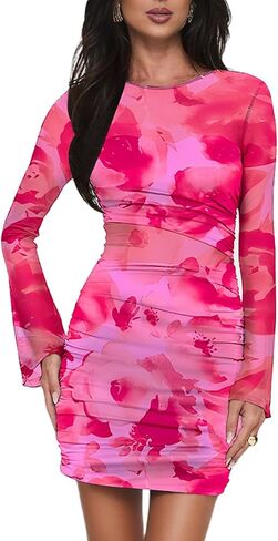 الأكمام الطويلة للسيدات bodycon bodycon mini dress مثيرة شبكة المطبوعة الحزب نادي القصيرة ملابس النادي in Kuwait