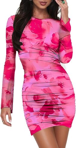الأكمام الطويلة للسيدات bodycon bodycon mini dress مثيرة شبكة المطبوعة الحزب نادي القصيرة ملابس النادي in Kuwait