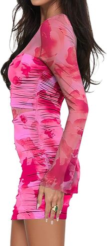 الأكمام الطويلة للسيدات bodycon bodycon mini dress مثيرة شبكة المطبوعة الحزب نادي القصيرة ملابس النادي in Kuwait