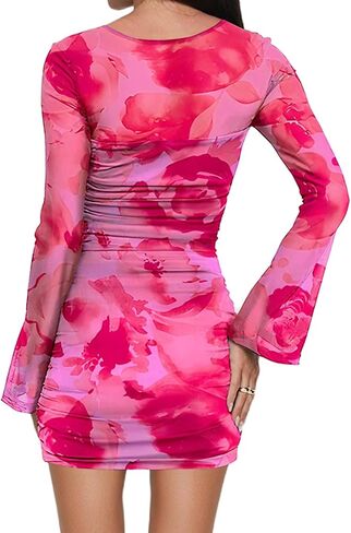 الأكمام الطويلة للسيدات bodycon bodycon mini dress مثيرة شبكة المطبوعة الحزب نادي القصيرة ملابس النادي in Kuwait