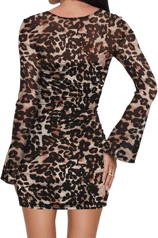 الأكمام الطويلة للسيدات bodycon bodycon mini dress مثيرة شبكة المطبوعة الحزب نادي القصيرة ملابس النادي in Kuwait
