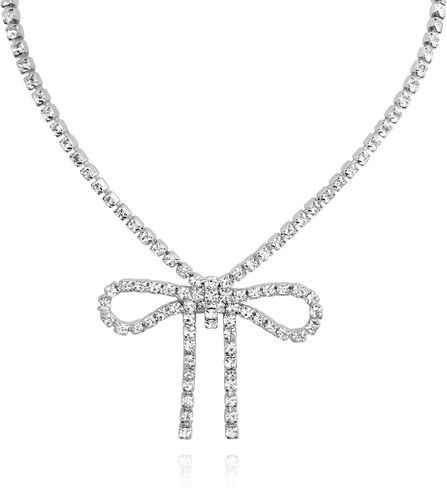 Unique Rhinestone Bow Pendant Bling Crystal Choker Pendant Necklace Chic Boho Bow Tie Necklace for Women Unisex,Cute Dainty CZ Y2K Necklace Statement Vintage Jewelry in Saudi Arabia