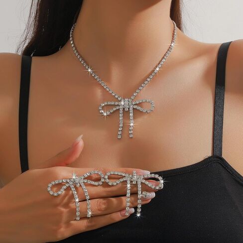 Unique Rhinestone Bow Pendant Bling Crystal Choker Pendant Necklace Chic Boho Bow Tie Necklace for Women Unisex,Cute Dainty CZ Y2K Necklace Statement Vintage Jewelry in Saudi Arabia