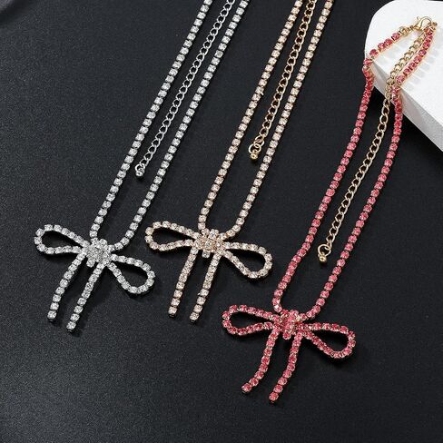 Unique Rhinestone Bow Pendant Bling Crystal Choker Pendant Necklace Chic Boho Bow Tie Necklace for Women Unisex,Cute Dainty CZ Y2K Necklace Statement Vintage Jewelry in Saudi Arabia