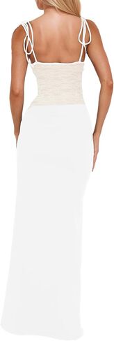 ISZPLUSH Women’s See Thorugh Mesh Spcling Maxi Dress Elegant Sleeveless High Waist Fold Slim Fit Holidady Party Long Dresses in Kuwait