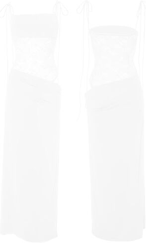 ISZPLUSH Women’s See Thorugh Mesh Spcling Maxi Dress Elegant Sleeveless High Waist Fold Slim Fit Holidady Party Long Dresses in Kuwait