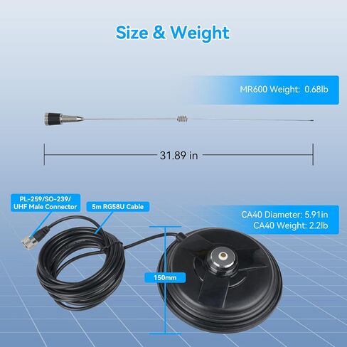 Retevis GMRS Antenna, NMO Antenna, GMRS Mobile Antenna, 32IN 462-467Mhz Whip Antenna, Spring Base, for Retevis RT97 RA86, Compatible with Midland MXT575 MXT275 Motorola Cobra Icom GMRS Radio(1 Pack) in Saudi Arabia