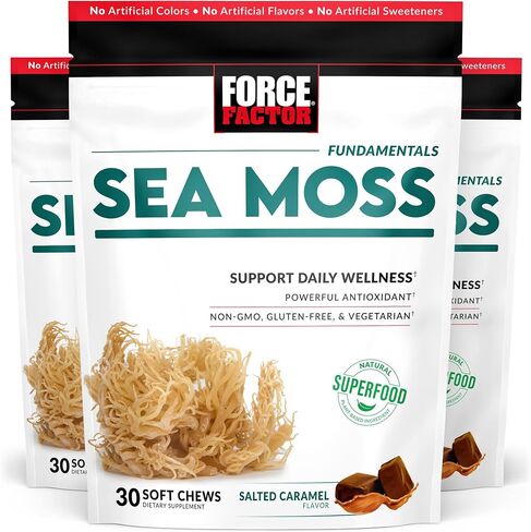FORCE FACTOR Superior Sea Moss Gut Health + Skin Support, Support Gut Health & Healthy Skin, Hair & Nails, Boost Energy & Immune Health, with Biotin & LactoSpore Probiotics, S’Mores, 60 Soft Chews in Saudi Arabia
