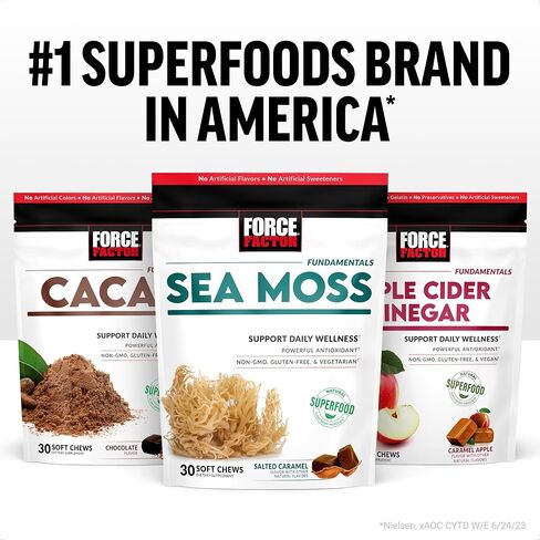 FORCE FACTOR Superior Sea Moss Gut Health + Skin Support, Support Gut Health & Healthy Skin, Hair & Nails, Boost Energy & Immune Health, with Biotin & LactoSpore Probiotics, S’Mores, 60 Soft Chews in Saudi Arabia