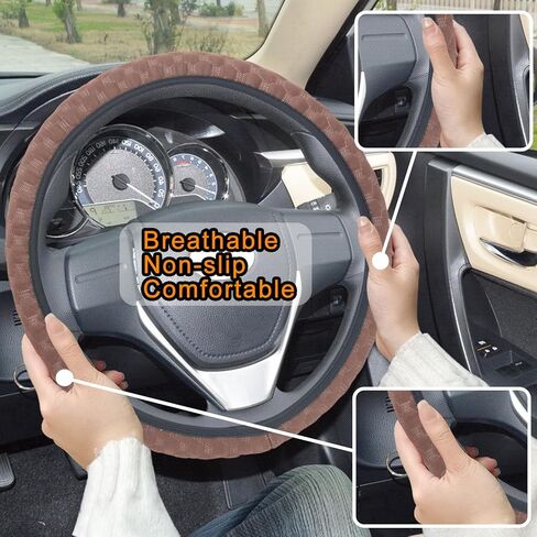 غلاف عجلة القيادة الراميل لينة تلقائي مرنة التوجيه واقي السيارة إكسسوارات السيارة العالمية لسيارات سيارة بيك آب للسيارات الدفع الرباعية المضادة للانزلاق الألياف الكربونية المريحة (اللون الأسود) in Kuwait