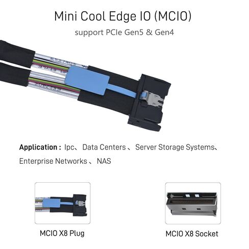 PCIe 4.0 MCIO x8 to 2 x SFF-8639 Cable for U.2 NVMe SSD with 15Pin Power (1.6ft(50 cm)) in Kuwait