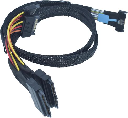 PCIe 4.0 MCIO x8 to 2 x SFF-8639 Cable for U.2 NVMe SSD with 15Pin Power (1.6ft(50 cm)) in Kuwait