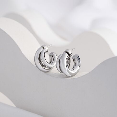 Wanderlust + Co Hailey Double Nano Hoop 9mm أقراط - الفولاذ المقاوم للصدأ Hypoallergenic ، آمن للاستحمام in Kuwait