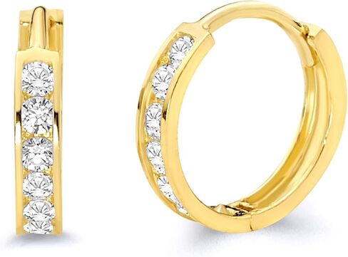 14k Yellow Gold 2mm Thickness CZ Channel Set Hoop Huggie Earrings (12 x 12 mm) - 3 Different Color Available in Saudi Arabia