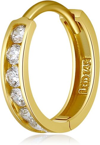 14k Yellow Gold 2mm Thickness CZ Channel Set Hoop Huggie Earrings (12 x 12 mm) - 3 Different Color Available in Saudi Arabia