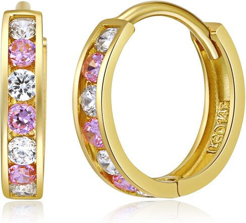 14K Gold Mold 2mm 2mm CZ Channel Set أقراط Hoop Huggie (12 × 12 مم) - 3 ألوان مختلفة متوفرة in Kuwait