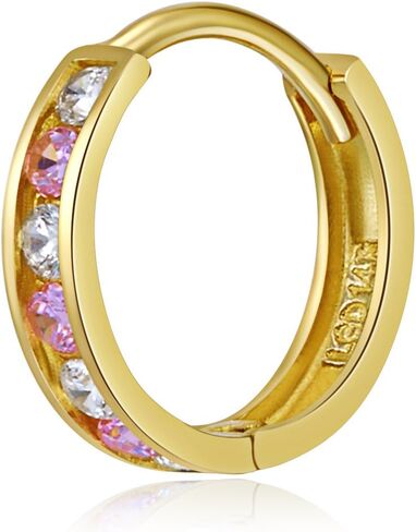 14K Gold Mold 2mm 2mm CZ Channel Set أقراط Hoop Huggie (12 × 12 مم) - 3 ألوان مختلفة متوفرة in Kuwait