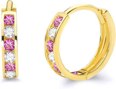14K Gold Mold 2mm 2mm CZ Channel Set أقراط Hoop Huggie (12 × 12 مم) - 3 ألوان مختلفة متوفرة in Kuwait