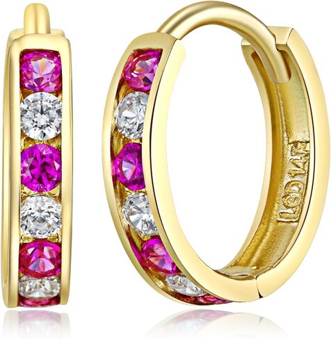 14K Gold Mold 2mm 2mm CZ Channel Set أقراط Hoop Huggie (12 × 12 مم) - 3 ألوان مختلفة متوفرة in Kuwait