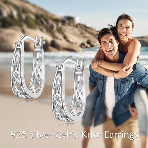 أقراط Celtic Hoop 925 Sterling Silver Celtic Knot Huggie أقراط Viking المجوهرات الأيرلندية للنساء 18 ملم in Kuwait