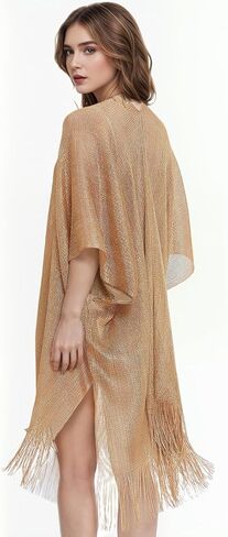 تغطية ملابس السباحة للنساء الشاطئ الصيفي تغطية الشبكة انظر من خلال تغطية Kimono UPS فستان الذهب حجم 6-12 in Kuwait