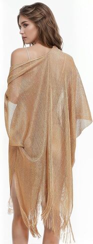 تغطية ملابس السباحة للنساء الشاطئ الصيفي تغطية الشبكة انظر من خلال تغطية Kimono UPS فستان الذهب حجم 6-12 in Kuwait